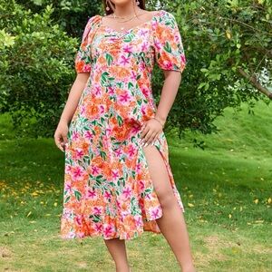 SHEIN Curve Plus Size Tropical Print Midi/Maxi Dress - Size 20
